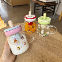 Mug en verre mignon de 680 ml avec poignée, paille et infuseur à thé, en verre borosilicate de haute qualité, pour le bureau et l'usage quotidien