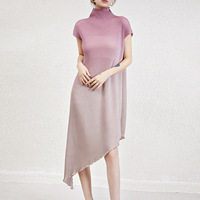 Ensemble de robe plissée Miyake de haute qualité imprimé élégant col haut robe et veste Style décontracté robe pour femmes