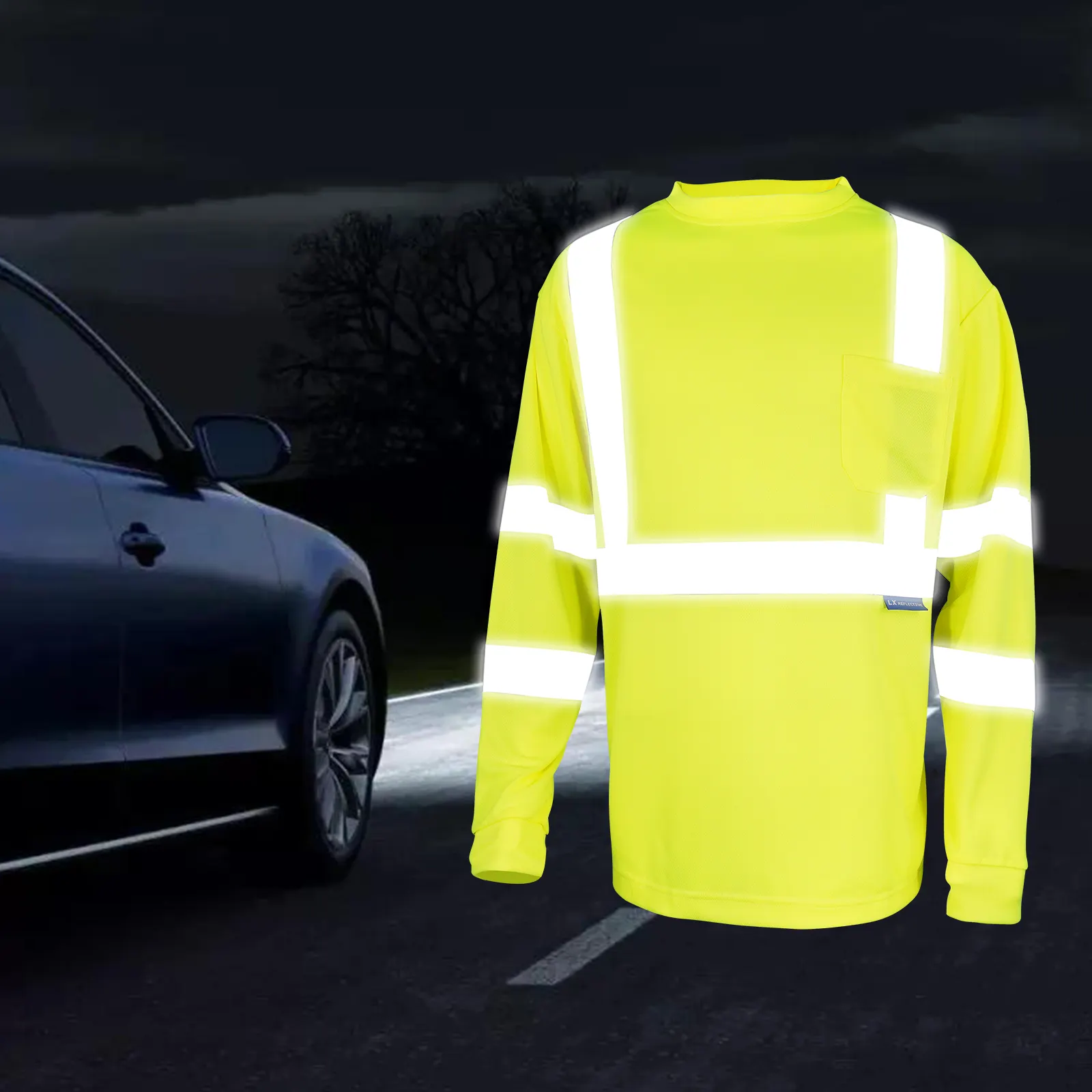 LX Stock Hi Vis Work Tshirt Reflective Long Sleeve Safety Polo T Shirt Low MOQ Custom Logo Safety Shirt