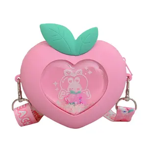 Moda mini borsa a forma di frutta per bambini e ragazza carina rosa pesca sabbie mobili in silicone con paillettes a tracolla borsa portamonete regalo