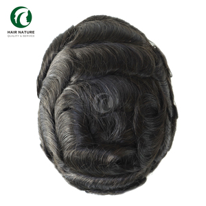 Hair Nature Wholesale Prótesis Capilar <span class=keywords><strong>para</strong></span> <span class=keywords><strong>Hombres</strong></span> Calvos con Base de PU de Piel Fina de 0.08-0.1mm, Lazo en V de 1/8 de Pulgada y Línea de Cabello Natural - Product Image 5