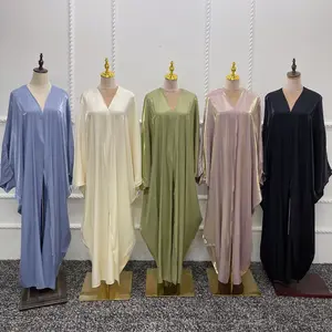 Großhandel Kleidung Damen muslimisch Nahost Dubai türkisches Kleid MQ049 solide Farbe Maxi-Kleid Damen muslimische islamische muslimische Kleidung