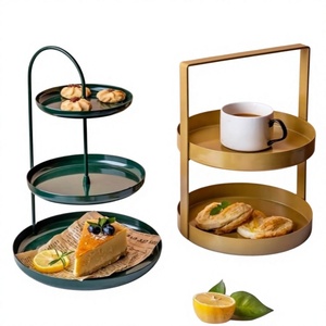 Ensemble de supports à gâteaux multi-étages en métal, couleur vert et or, qualité alimentaire, design moderne, pour la présentation de desserts, décorations de fêtes - Product Image 1