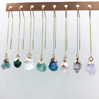 Boucles d'oreilles pendantes en cristal brut plaqué or 18 carats, pierres précieuses personnalisées, fil en argent sterling, boucles d'oreilles fines à enfiler
