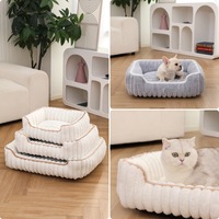Neues Verdicktes Gerades Quadratisches Gestreiftes Plüsch-Winterbett für Haustiere Waschbar Weich Komfortabel Wärmend für Tiefschlaf Katze & Hund