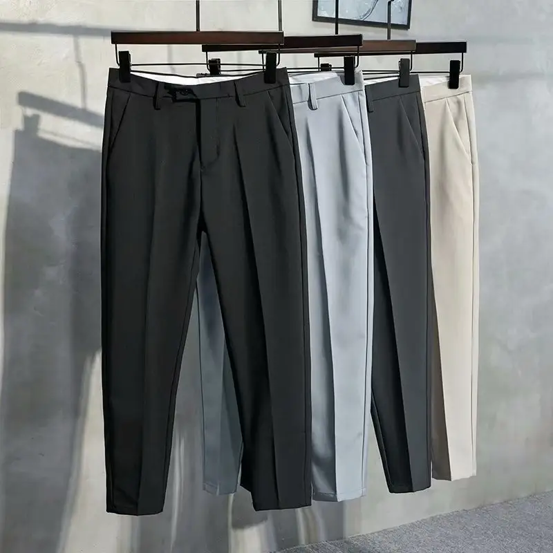 Тонкие эластичные брюки больших размеров, Классические однотонные деловые брюки