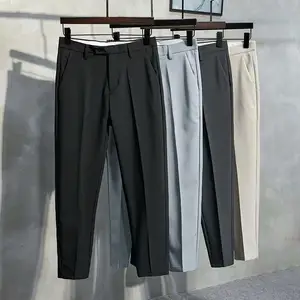 Slim Stretch Trousers Plus Size Classic Solid Color Business Wear Formal Men Suit Pants