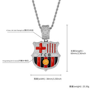 XILIANGFEIZI Collar de Lujo con Colgante de Insignia del Fútbol Club <span class=keywords><strong>Barcelona</strong></span>, Estilo Euroamericano INS Hip Hop, de Cobre y Circonita, Souvenir - Product Image 5