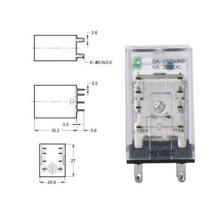Relay Intermediet KACON HR705-2PL Seri 2A+2B/4A+4B 5A dengan Kontak Paduan Perak, Koil 24V, 8 Pin, Cina - Product Image 2