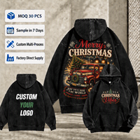 Sweatshirt Kustom Hitam Tebal Katun Acid Wash Grafis Vintage Selamat Natal Festival Pria Cetak Dua Sisi Hoodie