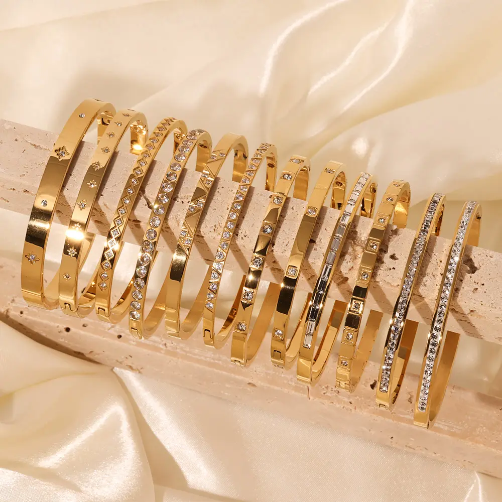 High End Stainless Steel Gold Plated Polish Bracelet Non Tarnish Multicolor Zircon Bangle Bracelet For Women Shiny Jewelry