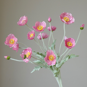 Fiore di Papavero Artificiale a 4 Teste con Stelo Floccato per Decorazioni Casa, Eventi, Matrimoni e Composizioni Floreali - Product Image 1