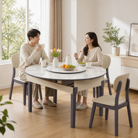Table extensible 8 places en pierre frittée avec structure en bois massif, transformable en ronde/ovale, et chaises rembourrées – Ensemble de salle à manger de luxe pour la maison