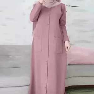 중동 칠면조 두바이 이슬람 옷 콜라주 카디건 라운드 넥 느슨한 피팅 긴 소매 아바야 여성 히잡 드레스