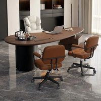 Bureau de direction pour le télétravail avec table à thé intégrée, design incurvé, en bois massif, multifonctionnel, écologique, haut de gamme, nouveau modèle 2026