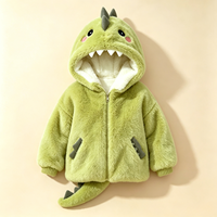 Veste à capuche en peluche dinosaure pour filles, doublée polaire, fermeture éclair, chaude, pour l'hiver, tenue décontractée d'extérieur, vente en gros, usine personnalisée