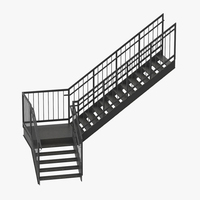Escalier d'évacuation en métal pour extérieur, escalier préfabriqué en acier doux pour extérieur