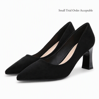 Chaussures de luxe élégantes pour femmes, grande taille, en daim noir, à bout pointu et talon carré, pour le bureau et les soirées, vente en gros, fournisseur