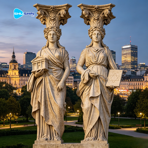 Statue d'extérieur sculptée à la main, grande taille, en pierre naturelle, représentant la Muse de la Musique, style grec antique, élégante et artistique, pour jardin. - Product Image 2