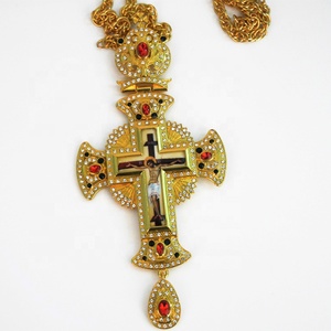 Greek Orthodox Catholic big Gold necklace religious Jesus Crucifix diamond alloy free box and chain ODM pectoral cross - Product Image 2