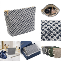 Pochette de maquillage portable en tweed tissé de luxe avec fermeture éclair, logo personnalisé, poignée en perles, emballage cadeau, pour parfum, soins de la peau, beauté, GWP