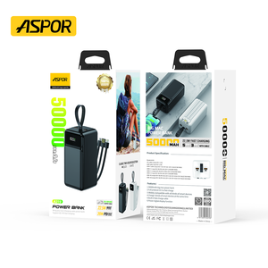 Aspor A319 New Fashion Portable Power Bank 50000mAh <strong>Technology</strong> with Built in Cable Fast Charge Pd 22.5W Powerbank - Product Image 1