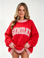 Sweatshirt Wanita Oversize Mockneck Gaya Asimetris Cetak 3D Puff Bahan Katun Fleece Pullover Jumper Atasan Kasual