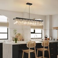 Lustre rectangulaire en cristal K9, luminaire suspendu rectangulaire moderne pour salle à manger, îlot de cuisine, chambre à coucher, noir