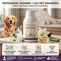 Shampooing pour animaux 300ml Jasmin Lys Nettoyage Doux Peaux Sensibles pH Équilibré Sûr Nettoyage en Profondeur Conditionneur de Pelage Marque Privée