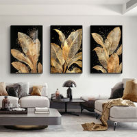 Peinture murale décorative en trois parties, motif feuille d'or, avec incrustations de diamants et cadre en alliage d'aluminium, vente en gros