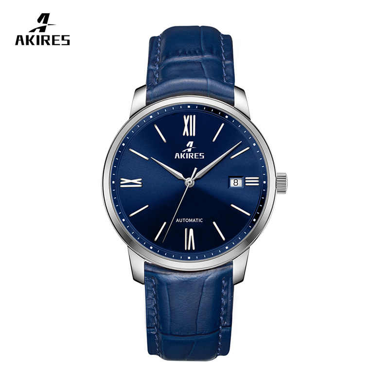 silver case blue strap