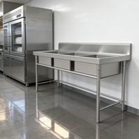 Évier de cuisine commercial moderne, populaire et fonctionnel en acier inoxydable 304, trois bacs, antidérapant, capacité de charge de 300 kg/m