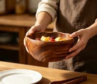 Bol à soupe en bois massif, bol décoratif pour fruits, bol à pâte en bois, bol en bois poli à la main, bol décoratif, saladier naturel