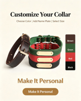 Collier d'entraînement de luxe élégant pour chien et chat OEM ODM, en cuir véritable personnalisé, réglable, à dégagement rapide, moderne, souple, avec plaque nominative métallique gravée