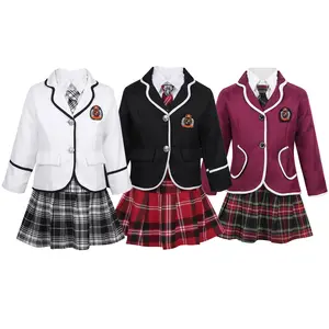 Fabricant personnalisé enfants adolescents japonais Anime Cosplay étudiants Costume filles Style britannique uniforme scolaire manteau avec chemise cravate