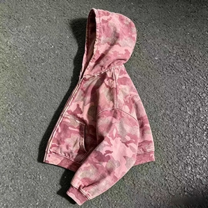 100% Cotton French Terry Vintage Distressed Camouflage Hoodie <b>Zip</b> <b>up</b> <b>Jacket</b> Hooded Sweatshirt for Men Custom Logo - Product Image 3
