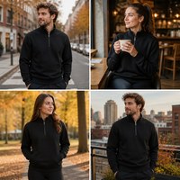 Sweat-shirt de golf pour homme à col montant et fermeture éclair quart de tour, avec logo personnalisé, coupe ample, poche, en tissu épais, pour entraînement et sport