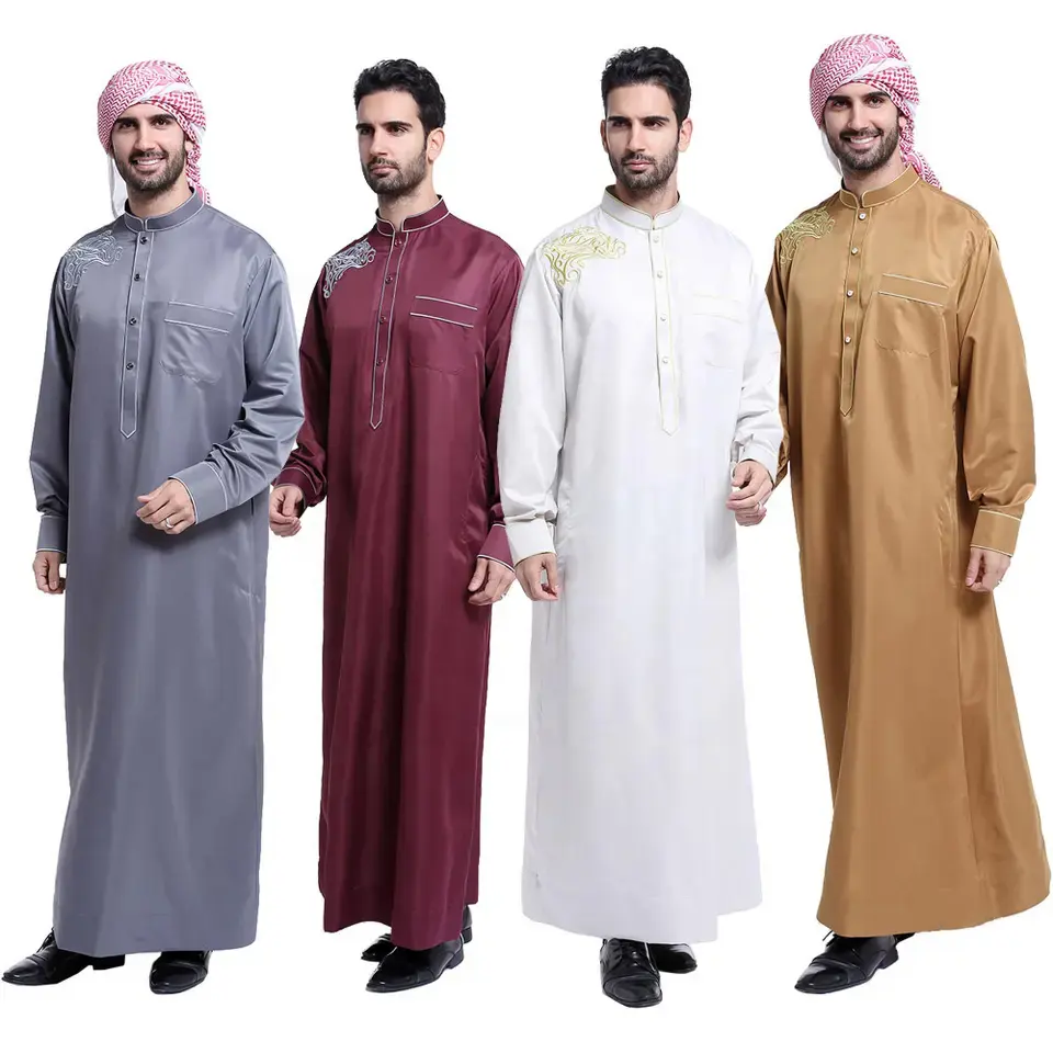 Vestido musulmán de tela de thobe árabe, 100% poliéster, venta al por mayor