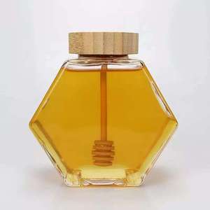 High Quality Eco-friendly Airtight Glass <strong>Honey</strong>&amp;Jam Jar Bamboo Lid Wooden Dipper Hexagon Shape <strong>Honey</strong> Household Food Storage - Product Image 4