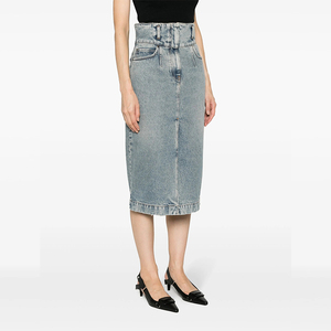 <span class=keywords><strong>Jupe</strong></span> midi en denim extensible taille haute personnalisée classique délavée avec fente avant style de rue mignon pour l'automne pour les filles chaudes - Product Image 2