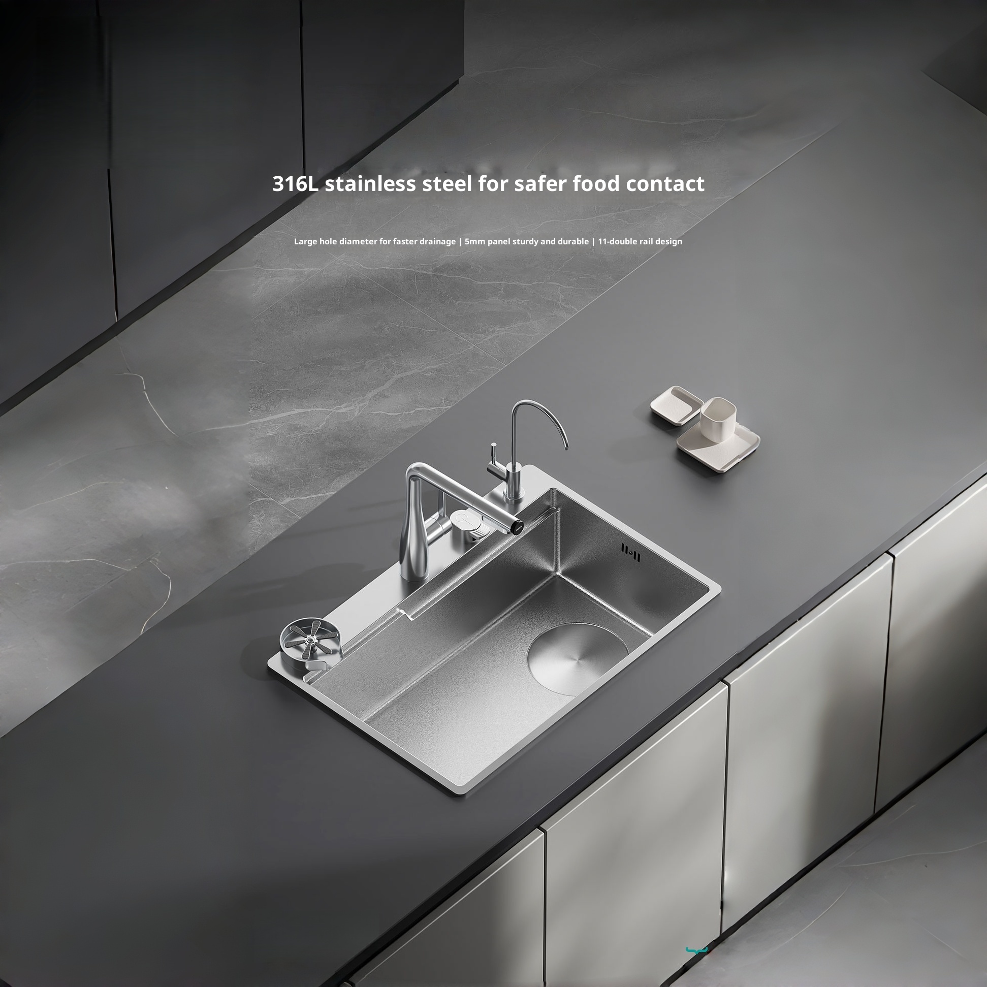 kitchen sink sinks smart stainless steel cabinets ready to assemble multifunctional 3 compartment 100cm gold with dishwasher