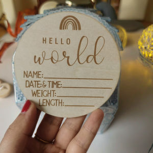 Nouvelle pancarte d'annonce de naissance de bébé « Hello World » <span class=keywords><strong>arc</strong></span>-<span class=keywords><strong>en</strong></span>-<span class=keywords><strong>ciel</strong></span>, cadeau de fête prénatale, accessoire photo pour nouveau-né <span class=keywords><strong>en</strong></span> bois - Product Image 2