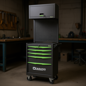 Armoire à outils roulante FASANO, 5 tiroirs, poignée verte, chariot de rangement pour atelier industriel - Product Image 3