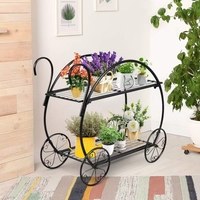 Support à fleurs en métal à 2 niveaux, petit présentoir en forme de chariot, adapté à la décoration de mariage, au balcon, au jardin, aux pots de fleurs