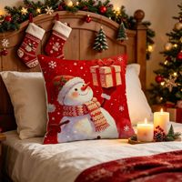 Housse de coussin de Noël YINUAN 45x45cm Rouge Père Noël Bonhomme de neige Renne Housse de coussin décorative pour canapé