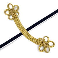 Boutons de costume de performance de style Tang, tressés, à motifs floraux, avec fils dorés et argentés, à double tête, en forme de fleur de prunier à cinq pétales