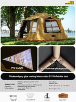 Tente de camping gonflable spacieuse à double couche en polyester Oxford, imperméable, avec revêtement anti-UV, installation rapide, pour la randonnée en famille en plein air