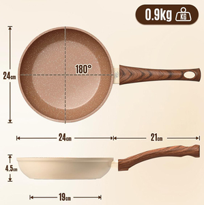 Poêle à frire antiadhésive avec revêtement céramique, manche en bois, intérieur brun, poêle ronde - Product Image 2