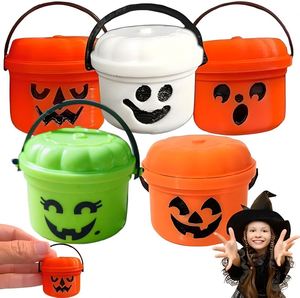Cubo de calabaza de Halloween mini de plástico con tapa y asa, contenedor pequeño para dulces y recuerdos de fiesta para niños - Product Image 2