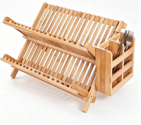 Égouttoir à vaisselle pliable en bambou écologique, respirant, antidérapant, léger, double couche, pour assiettes, bols et couverts